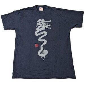 RED PACKET SHIRTS ASIAN DRAGON Men 2XL Blue Cotton Graphic Print T-Shirt EUC